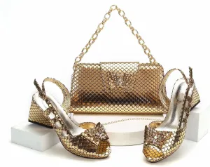 Womens Italian Inspired Crystal Decorated Wedding Shoes and Shoulder Bag Set Pointed Toe High Heels for Bride