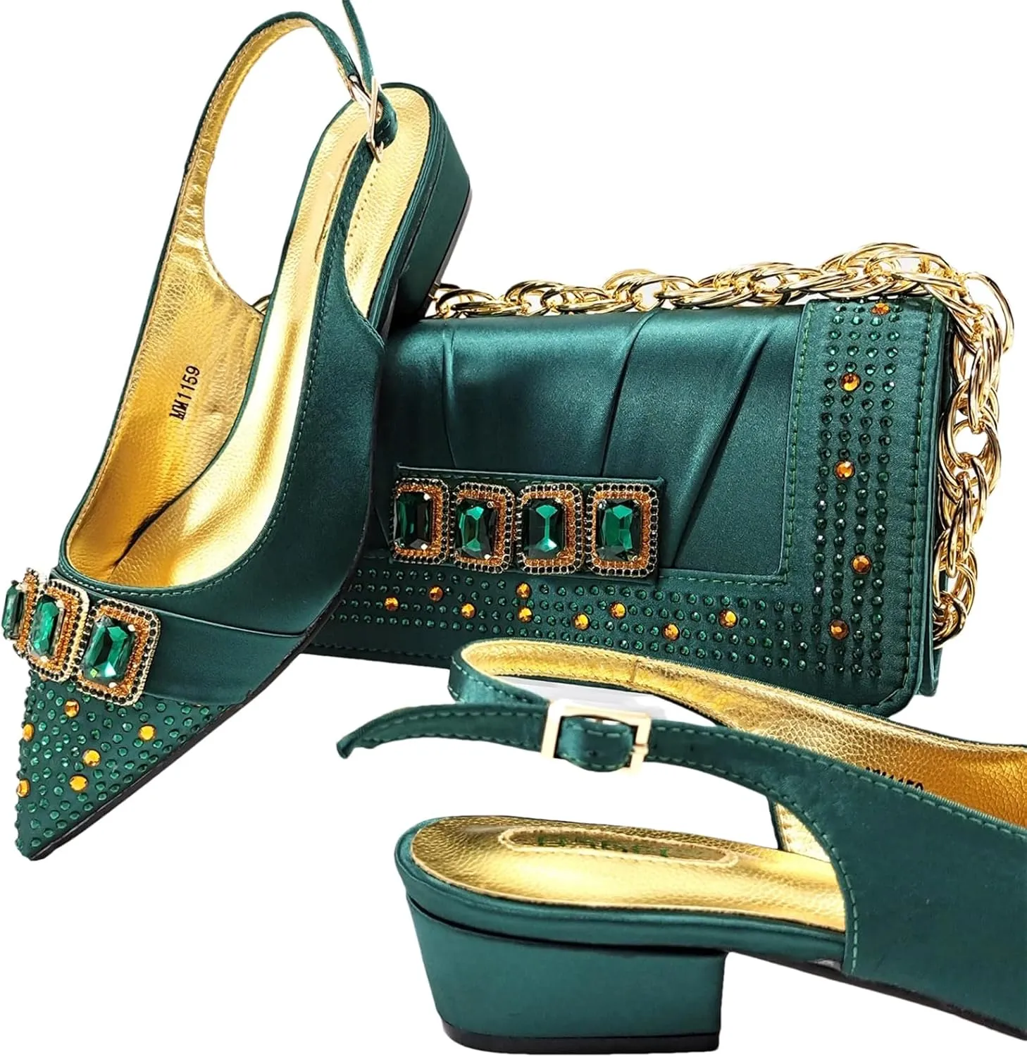 Womens Italian Style Luxury Wedding Shoes and Matching Shoulder Bag Combo Rhinestone Decorated Heels for Bride