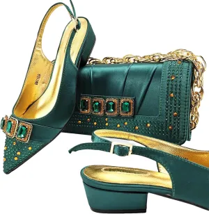 Womens Italian Style Luxury Wedding Shoes and Matching Shoulder Bag Combo Rhinestone Decorated Heels for Bride