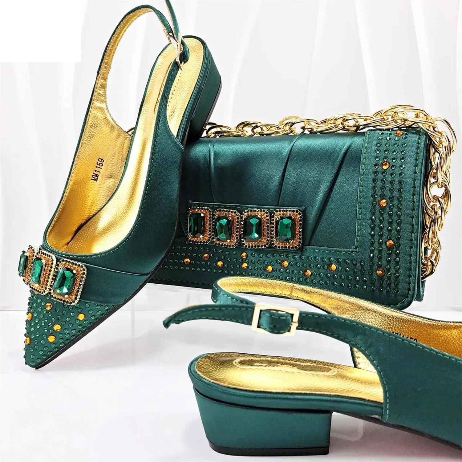 Womens Italian Style Luxury Wedding Shoes and Matching Shoulder Bag Combo Rhinestone Decorated Heels for Bride
