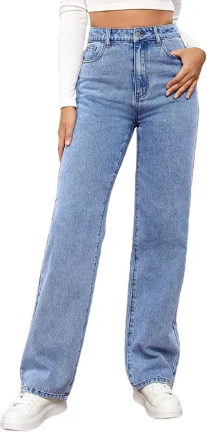 Womens Jeans High Waisted Straight Leg Loose Stretchy Lightweight Tummy Control Trendy Jeans Baggy Casual Denim Pants