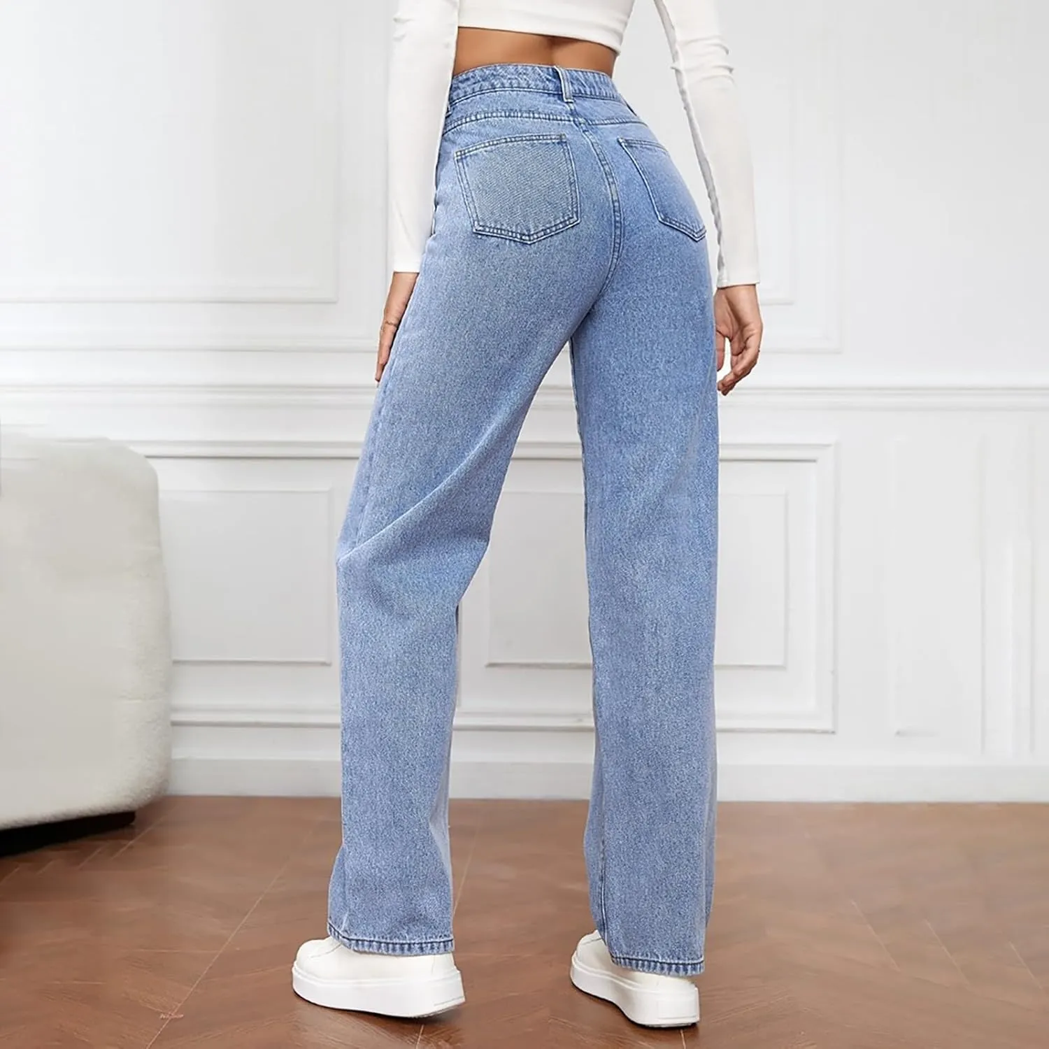 Womens Jeans High Waisted Straight Leg Loose Stretchy Lightweight Tummy Control Trendy Jeans Baggy Casual Denim Pants