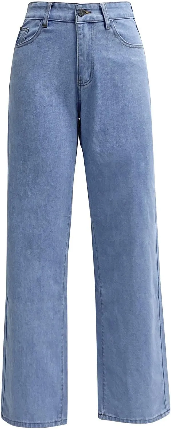 Womens Jeans High Waisted Straight Leg Loose Stretchy Lightweight Tummy Control Trendy Jeans Baggy Casual Denim Pants