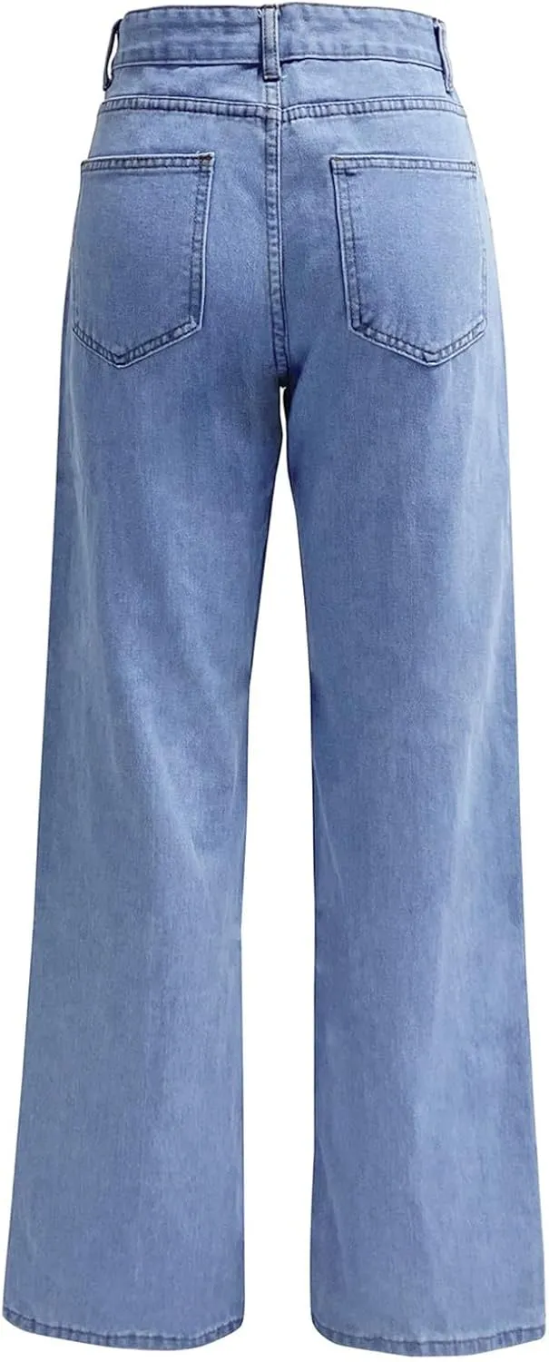 Womens Jeans High Waisted Straight Leg Loose Stretchy Lightweight Tummy Control Trendy Jeans Baggy Casual Denim Pants