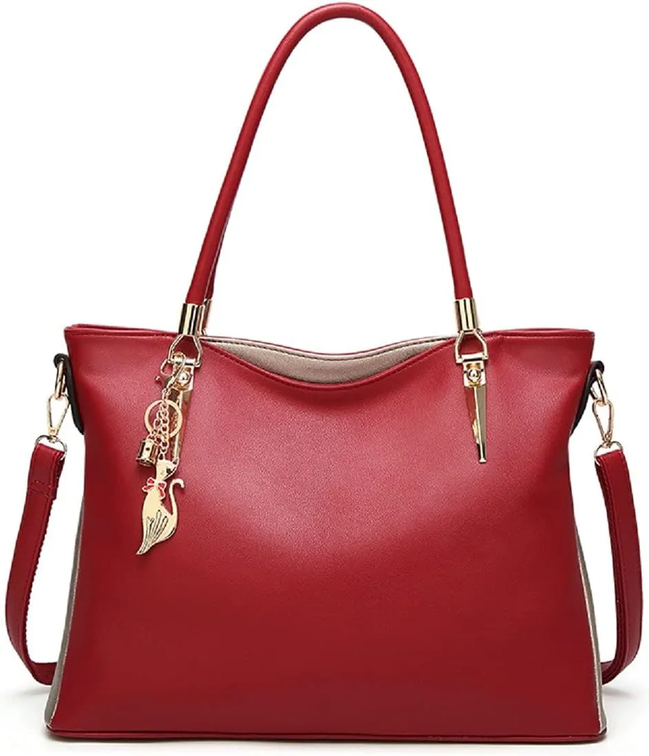 Womens Leather Handbags Purse Top-handle Bags Totes Satchel Shoulder Bag for Ladies with Decorations