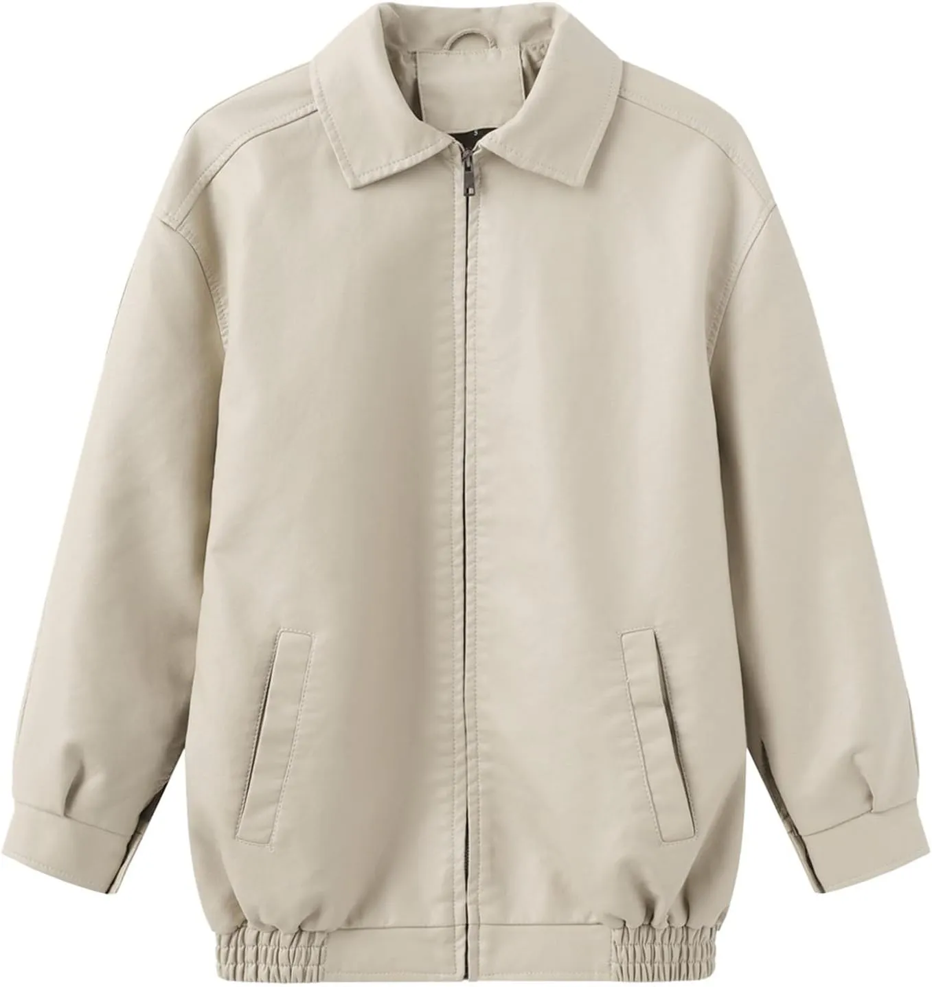 Womens Light Jackets Long Sleeve Full Zip Up Stand Collar Quilted Windbreaker Biker Coat Leather Soft Casual Fluffy