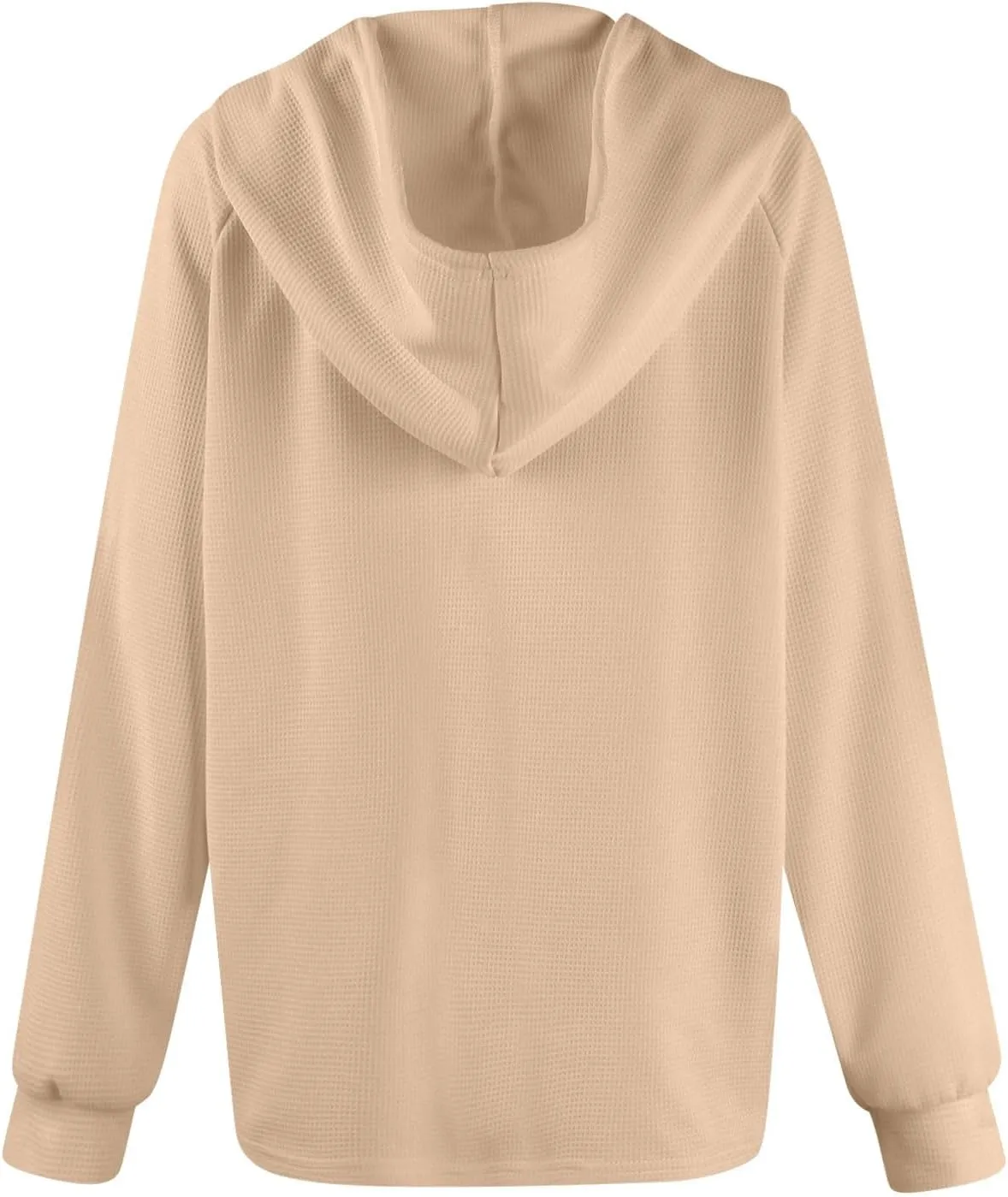 Women's Long Sleeve Waffle Knit Drawstring Hoodies Fashion Button V-Neck Casual Hooded Sweatshirts Fall Trendy Outfits