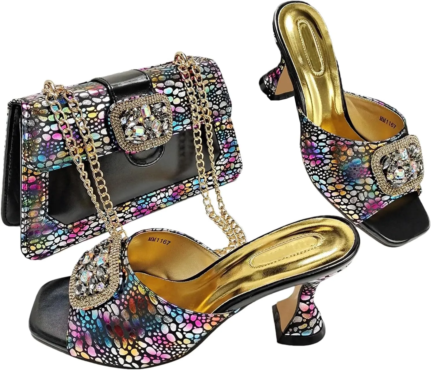 Womens Luxury Italian Style Evening Shoes and Purse Set Sparkly Crystal Accented Heels for Formal Wear