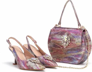 Womens Luxury Italian Style Evening Shoes and Shoulder Bag Combo Sparkly Crystal Embellished Heels for Formal Wear