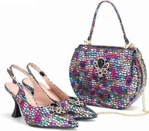 Womens Luxury Italian Style Evening Shoes and Shoulder Bag Combo Sparkly Crystal Embellished Heels for Formal Wear