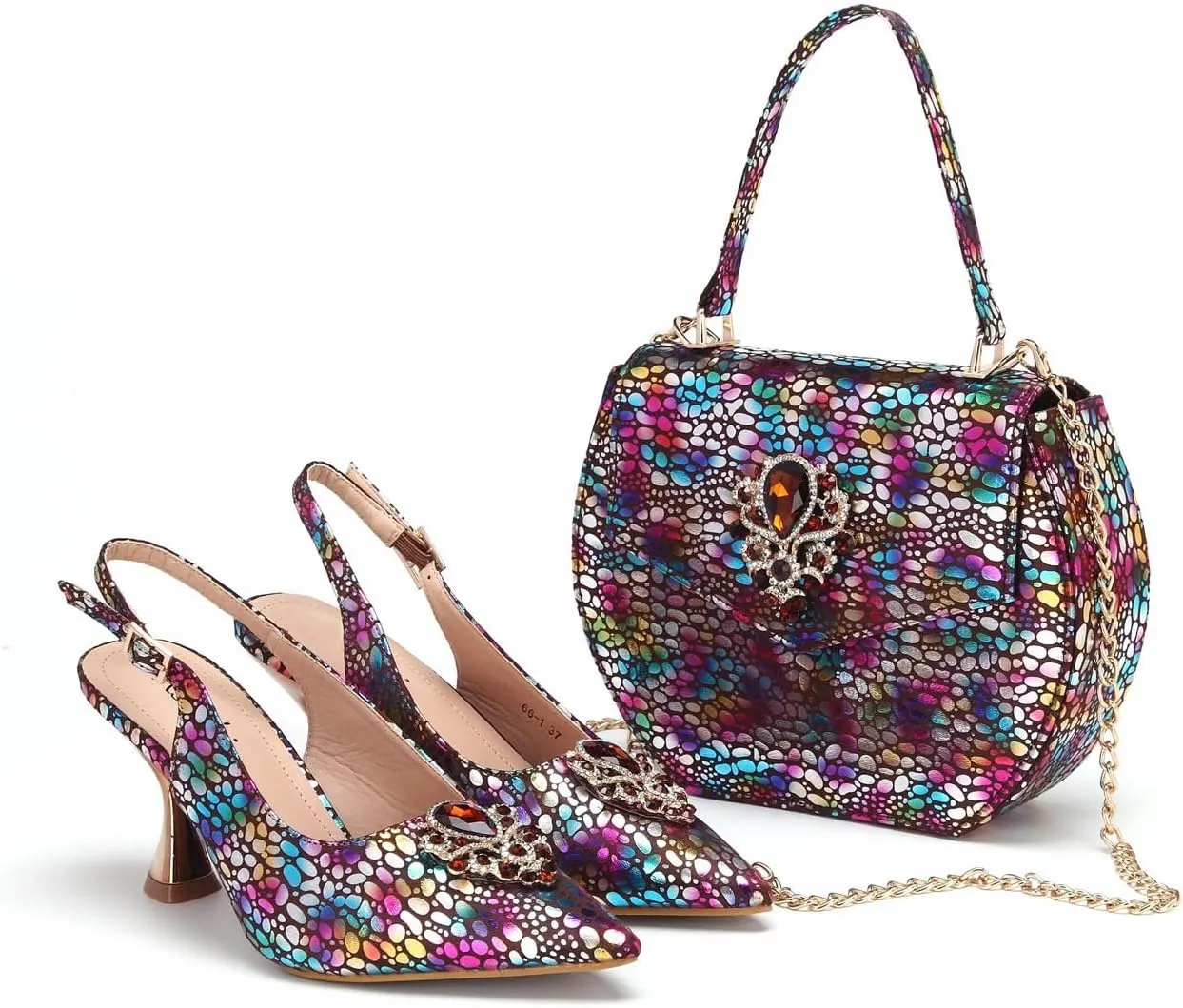 Womens Luxury Italian Style Evening Shoes and Shoulder Bag Combo Sparkly Crystal Embellished Heels for Formal Wear