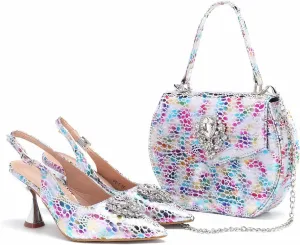 Womens Luxury Italian Style Evening Shoes and Shoulder Bag Combo Sparkly Crystal Embellished Heels for Formal Wear