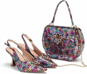 Womens Luxury Italian Style Evening Shoes and Shoulder Bag Combo Sparkly Crystal Embellished Heels for Formal Wear