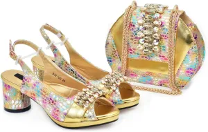 Womens Luxury Wedding Reception Shoes and Matching Clutch Set Pointed Toe High Heels with Rhinestone Formal Occasion