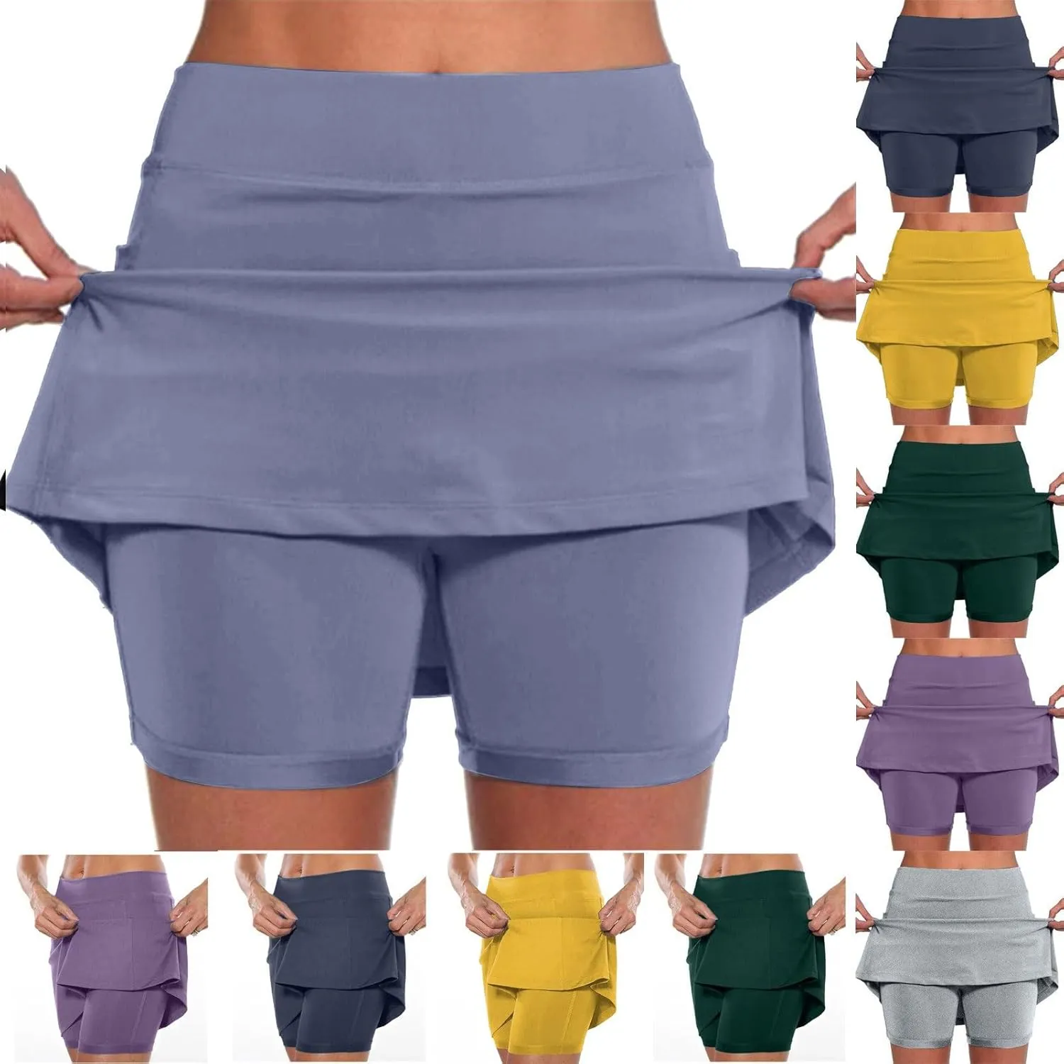 Women's Mini Skort High Waisted Pleated Tennis Skirts with Pockets Tummy Control Casual Golf Inner Shorts Athletic Running