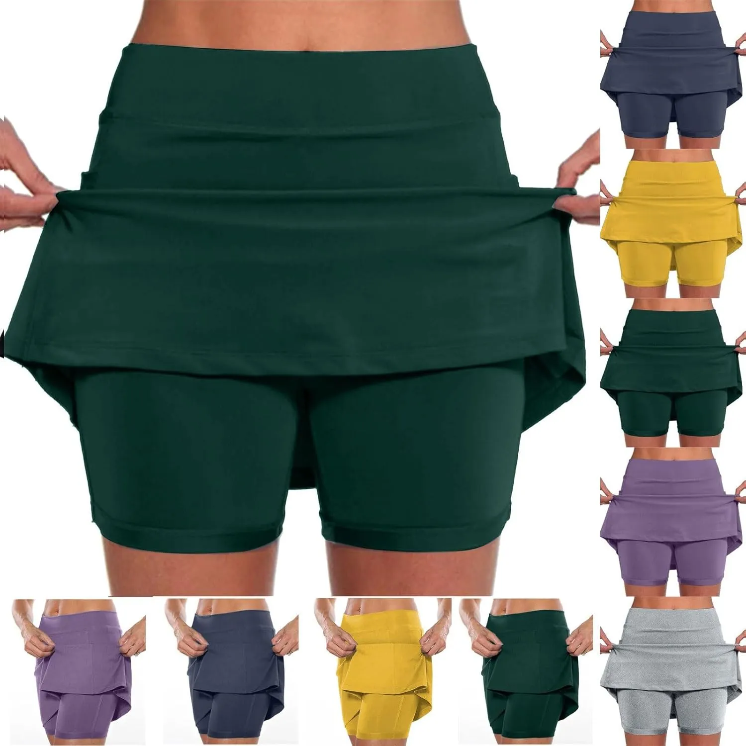 Women's Mini Skort High Waisted Pleated Tennis Skirts with Pockets Tummy Control Casual Golf Inner Shorts Athletic Running