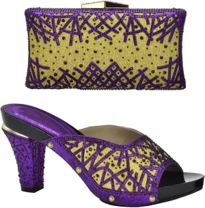Womens Nigerian Crystal Clutch High Heels Purse for Wedding Party Italian Decorated with Rhinestone Bag and Shoes Set