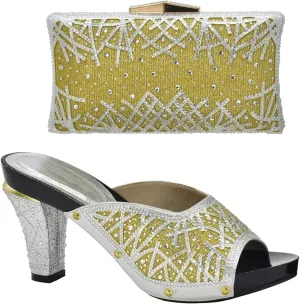 Womens Nigerian Crystal Clutch High Heels Purse for Wedding Party Italian Decorated with Rhinestone Bag and Shoes Set