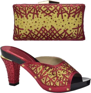 Womens Nigerian Crystal Clutch High Heels Purse for Wedding Party Italian Decorated with Rhinestone Bag and Shoes Set