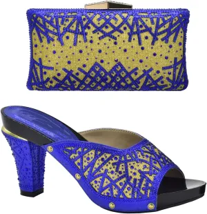 Womens Nigerian Crystal Clutch High Heels Purse for Wedding Party Italian Decorated with Rhinestone Bag and Shoes Set