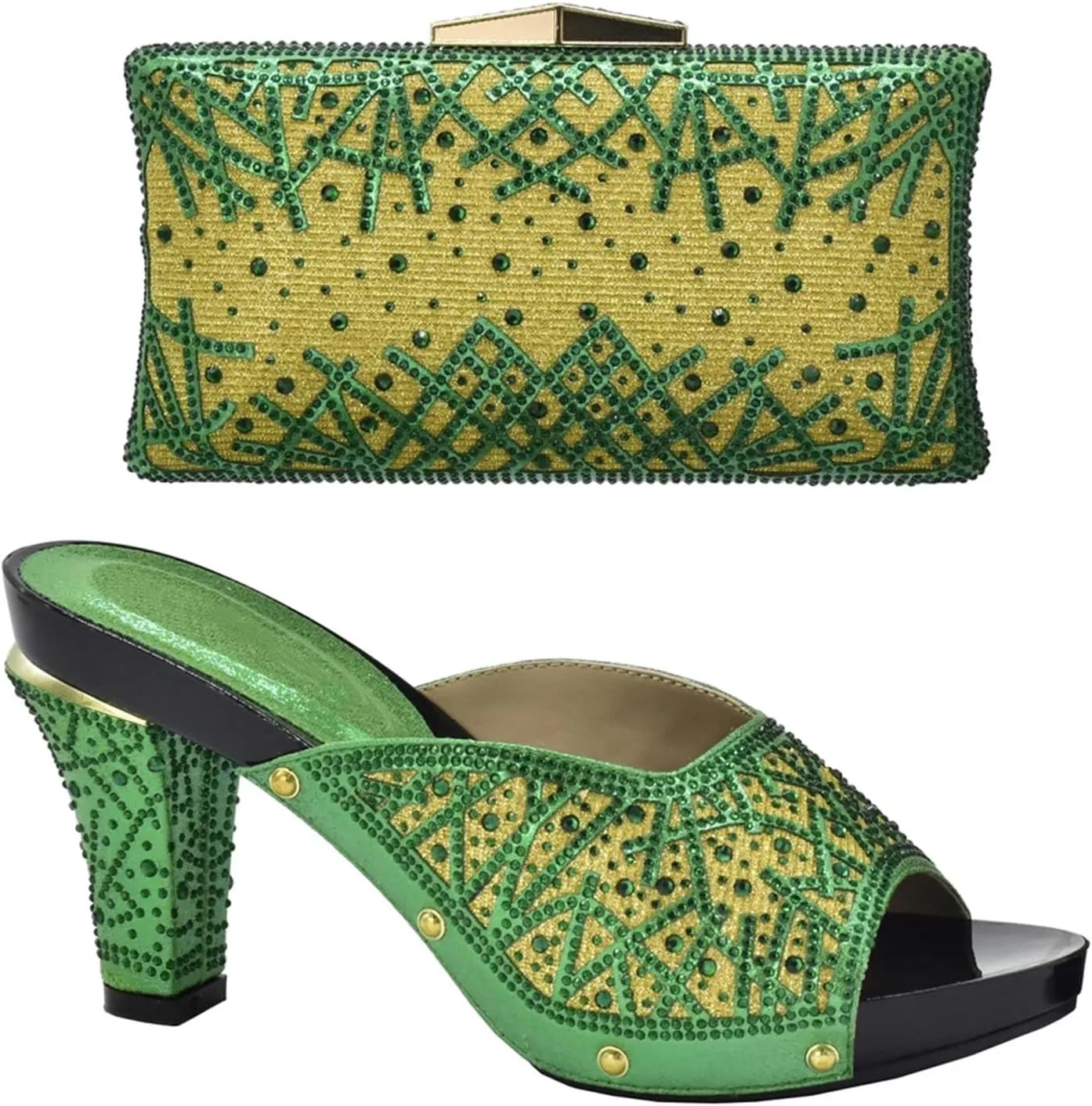 Womens Nigerian Crystal Clutch High Heels Purse for Wedding Party Italian Decorated with Rhinestone Bag and Shoes Set