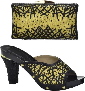 Womens Nigerian Crystal Clutch High Heels Purse for Wedding Party Italian Decorated with Rhinestone Bag and Shoes Set