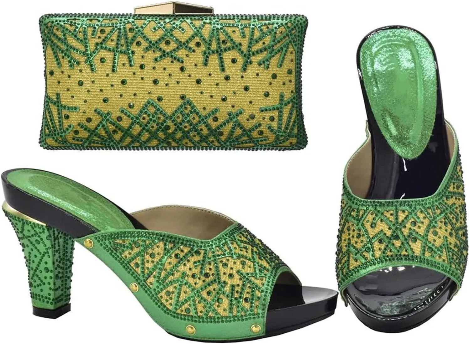 Womens Nigerian Crystal Clutch High Heels Purse for Wedding Party Italian Decorated with Rhinestone Bag and Shoes Set