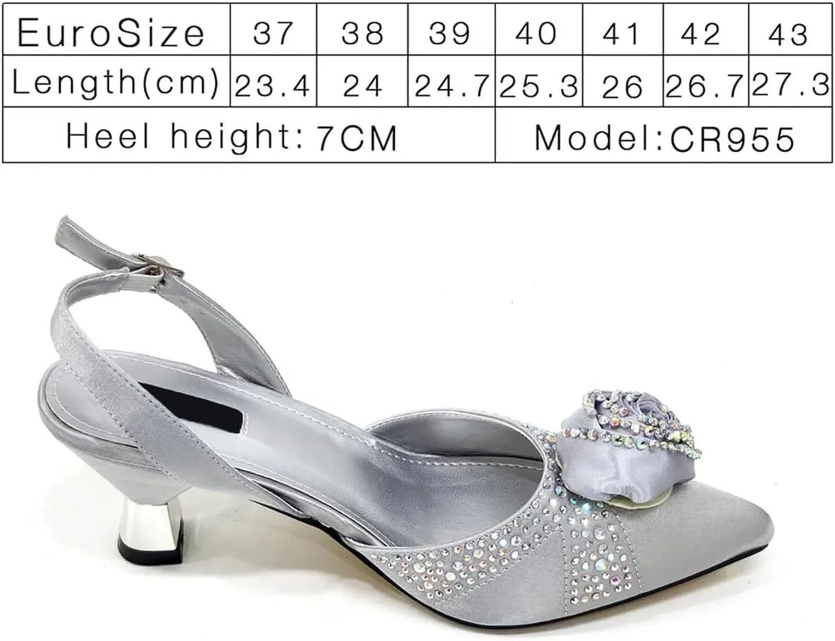 Womens Nigerian Designer Inspired Wedding Shoes and Shoulder Bag Combo Rhinestone Embellished Heels for