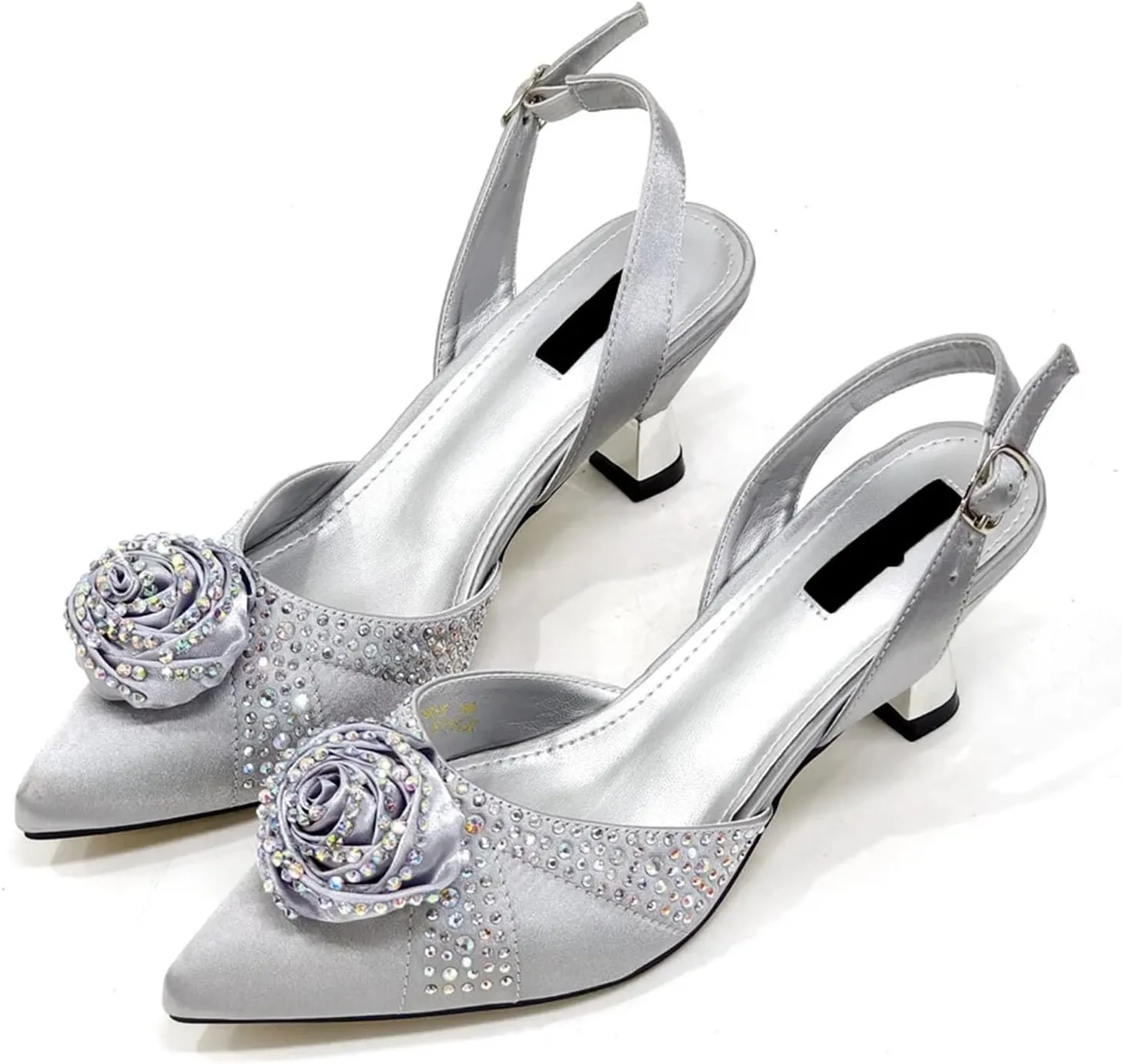 Womens Nigerian Designer Inspired Wedding Shoes and Shoulder Bag Combo Rhinestone Embellished Heels for