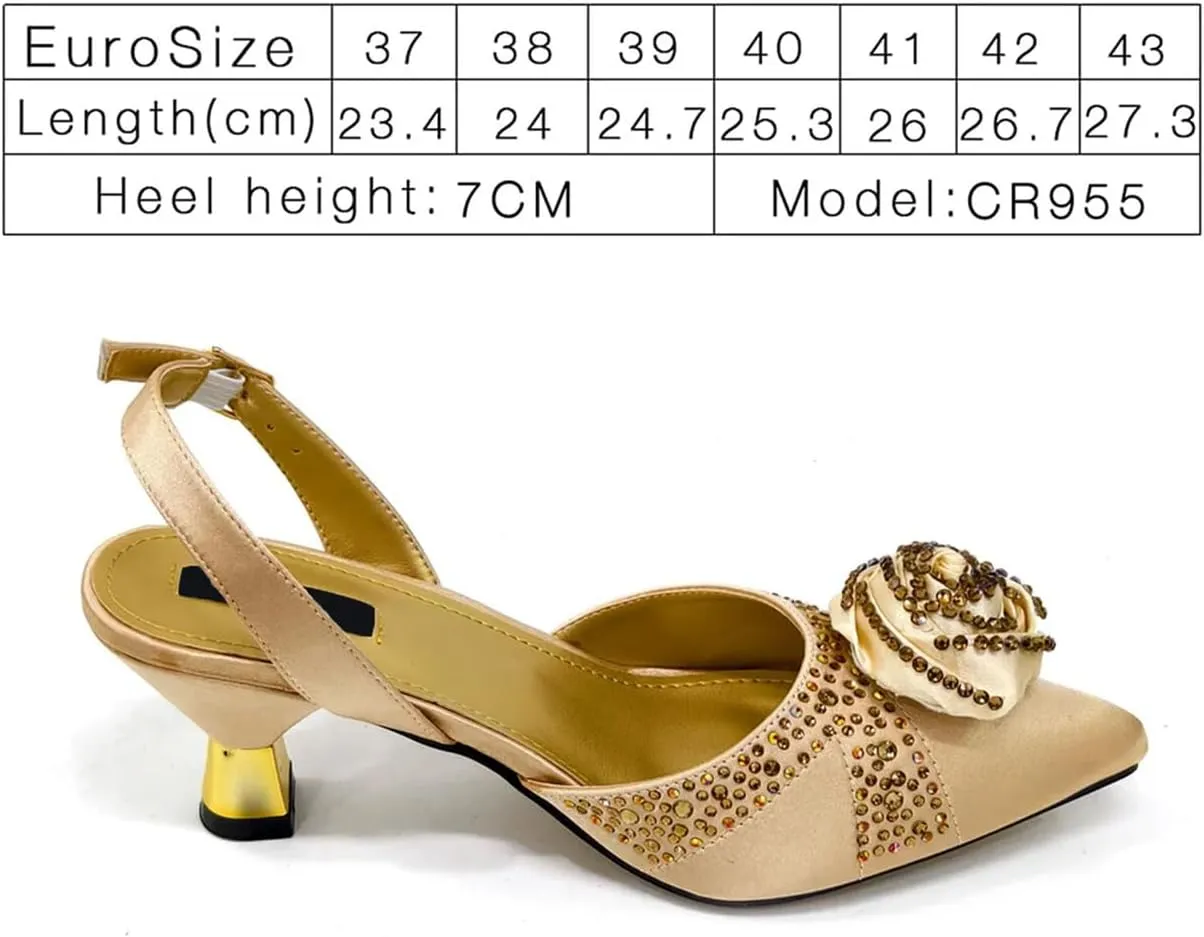 Womens Nigerian Designer Inspired Wedding Shoes and Shoulder Bag Combo Rhinestone Embellished Heels for