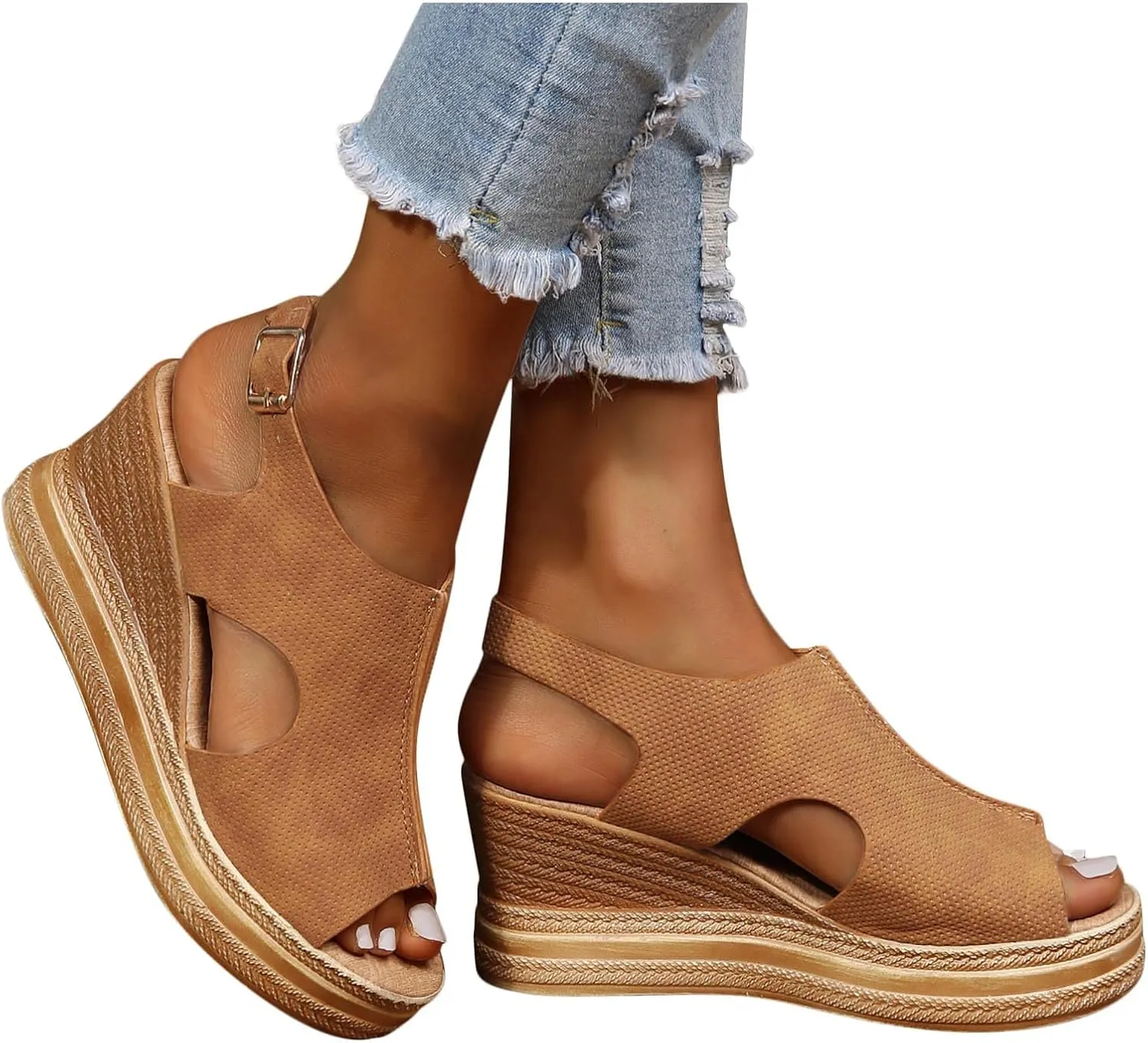 Womens Open Toe Wedges Sandals Fashion Funny Cut Out Orthopedic Comfortable Shoes 2025 Trendy Lightweight Shoes