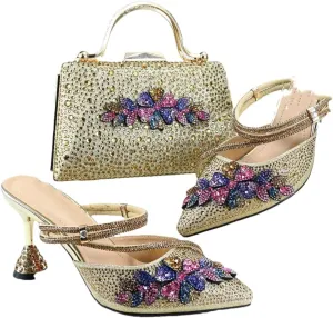 WomenS Orange Mature Style Shoes and Bag Set Pointed Toe Spike Heels Slip-On Slingbacks for Garden Party