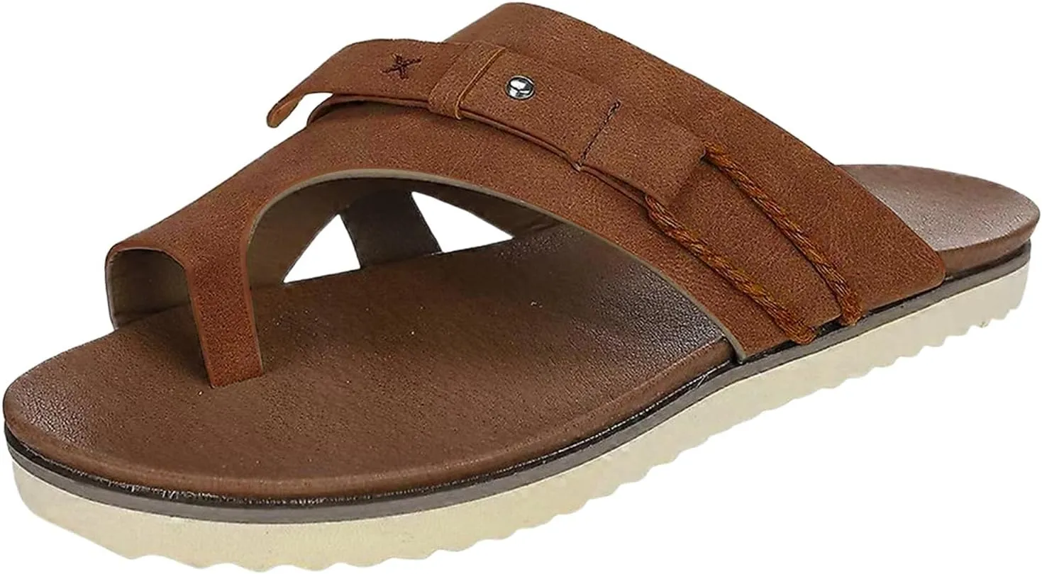 Womens Orthopedic Sandals Summer Comfy Big Toe Correction Sandal Walking Bunion Flip Flops Lightweight Breathable Leather Workout Slippers Platform Flat Sole Beach Shoes