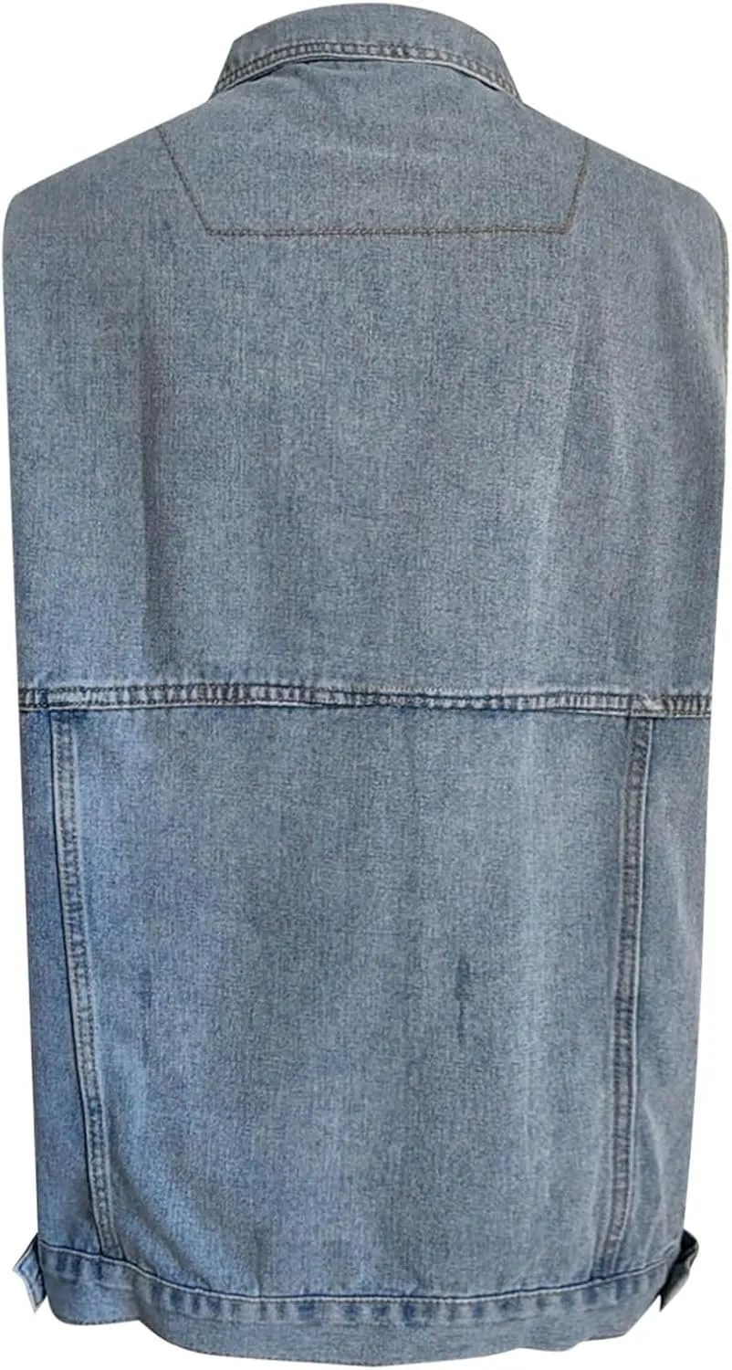 Women's Oversized Denim Vest 2024 Mid Long Jean Vest Distressed Sleeveless Denim Jacket Retro Boyfriend Denim Shacket