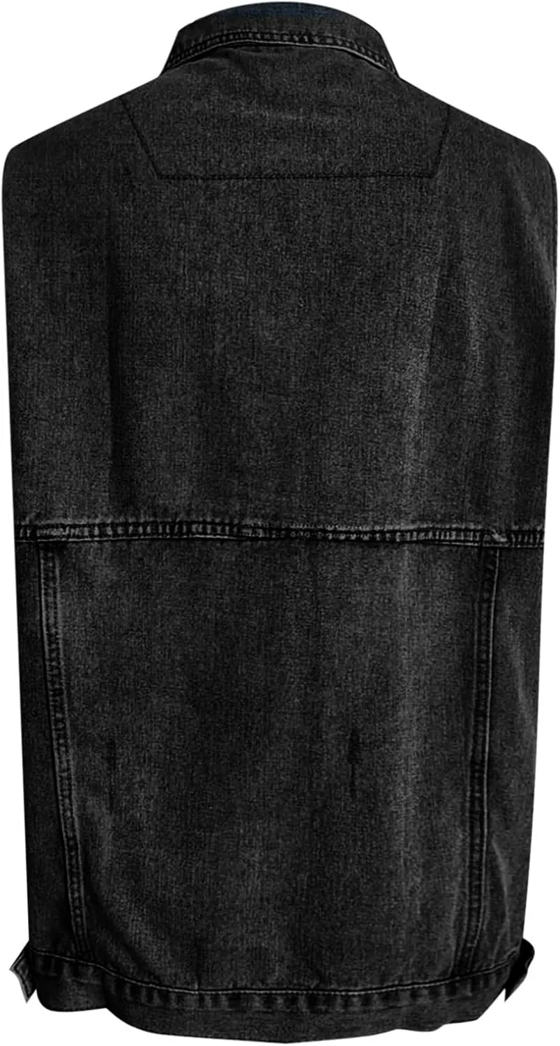 Women's Oversized Denim Vest 2024 Mid Long Jean Vest Distressed Sleeveless Denim Jacket Retro Boyfriend Denim Shacket