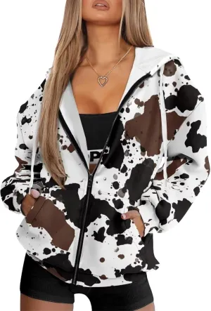 Women's Oversized Drawstring Sweatshirt Fall/Winter Outfits Long Sleeve Hoodies Zip Up Casual Jackets with Pocket