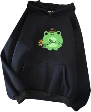 Women's Oversized Hoodies Cute Frog Print Sweatshirts 2024 Fall Casual Trendy Long Sleeve Loose Fit Pullover Y2k Outfits