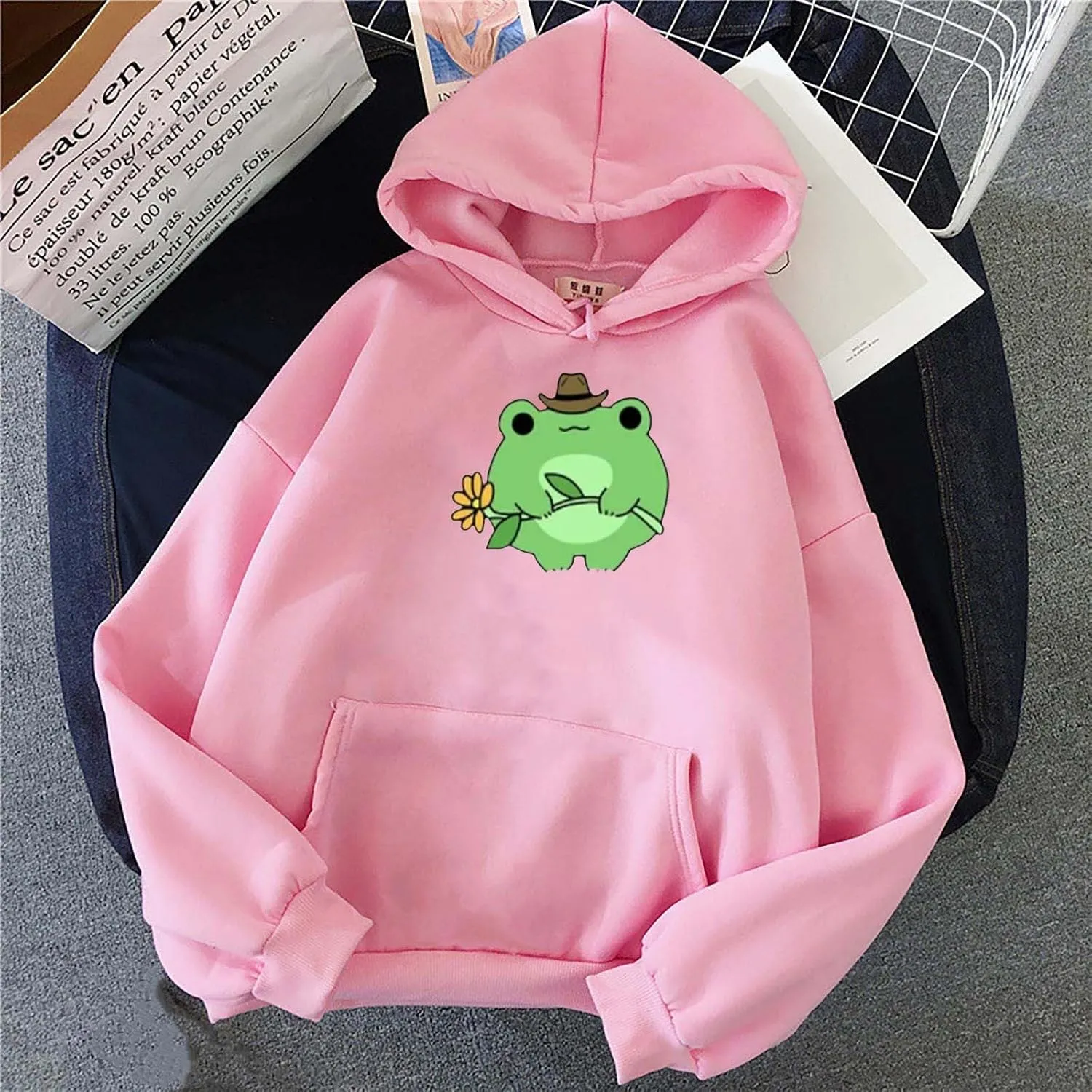 Women's Oversized Hoodies Cute Frog Print Sweatshirts 2024 Fall Casual Trendy Long Sleeve Loose Fit Pullover Y2k Outfits