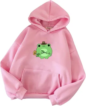 Women's Oversized Hoodies Cute Frog Print Sweatshirts 2024 Fall Casual Trendy Long Sleeve Loose Fit Pullover Y2k Outfits