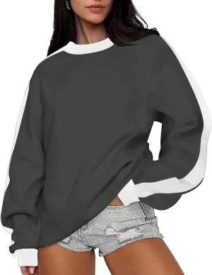 Womens Oversized Sweatshirts Crewneck Color Block Casual Long Sleeve Pullover Tops Fall Fashion Clothes 2024