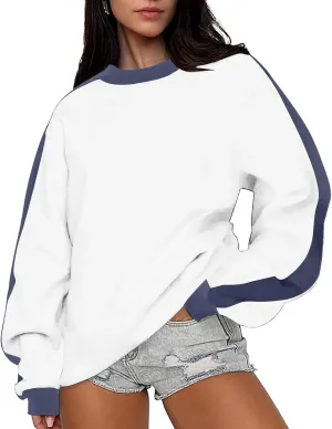 Womens Oversized Sweatshirts Crewneck Color Block Casual Long Sleeve Pullover Tops Fall Fashion Clothes 2024