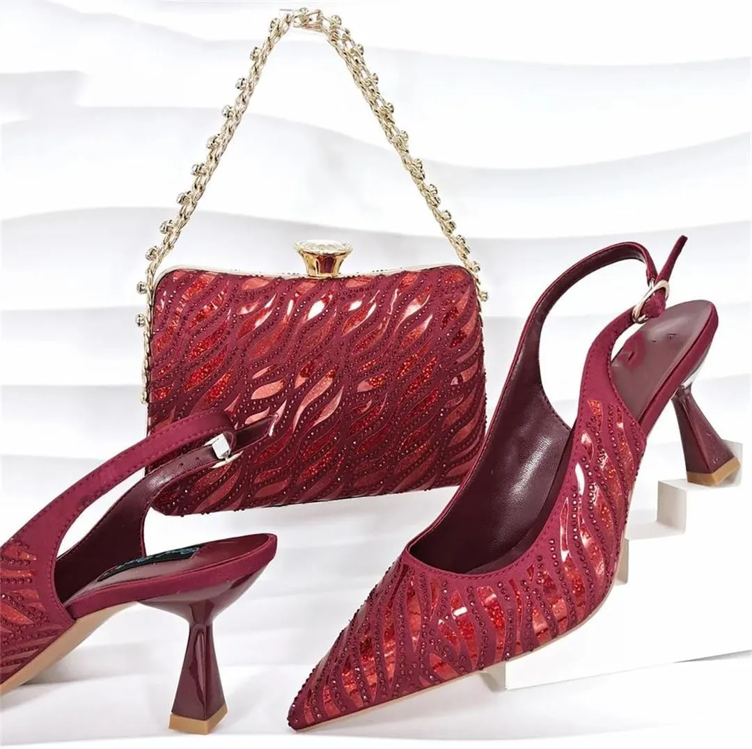 WomenS Party High Heels and Clutch Set with Pointed Toe and Crystal Decorations for Special