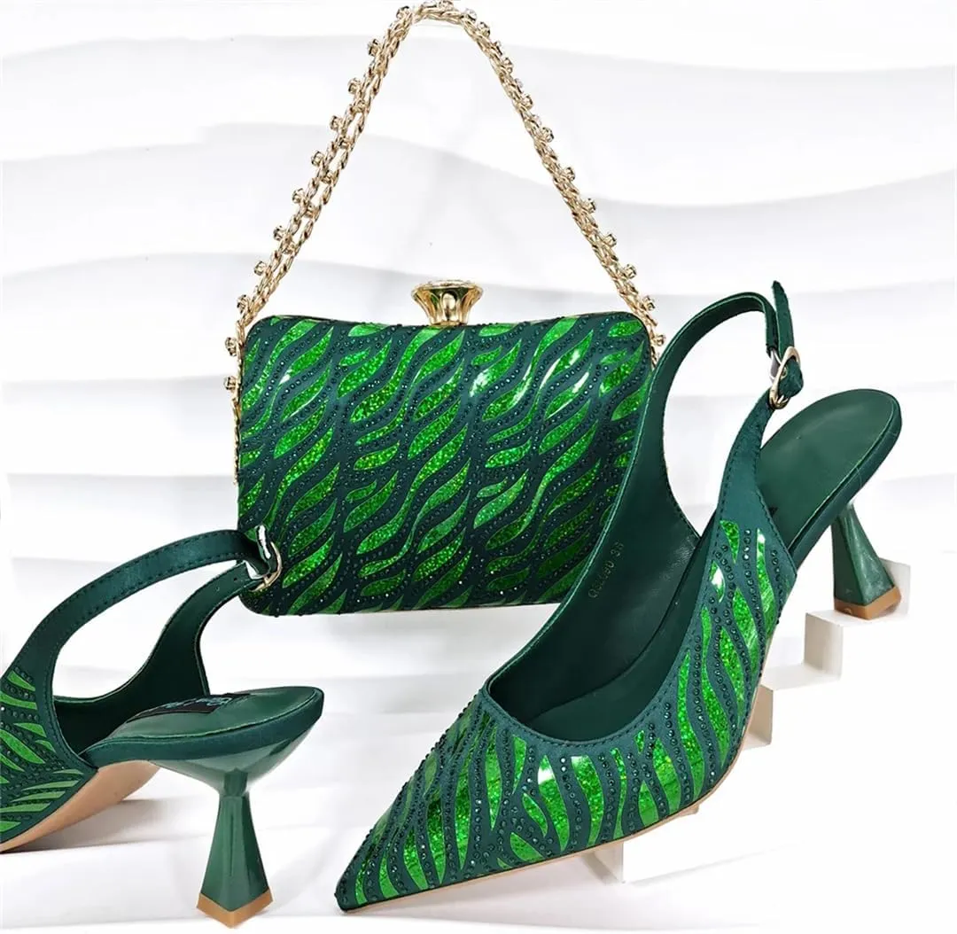 WomenS Party High Heels and Clutch Set with Pointed Toe and Crystal Decorations for Special