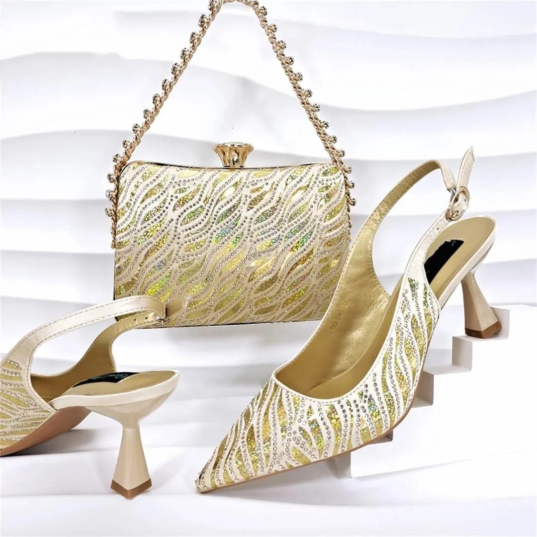 WomenS Party High Heels and Clutch Set with Pointed Toe and Crystal Decorations for Special