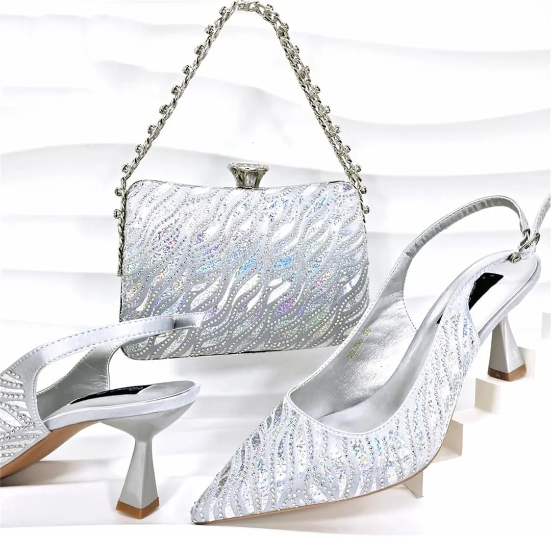 WomenS Party High Heels and Clutch Set with Pointed Toe and Crystal Decorations for Special