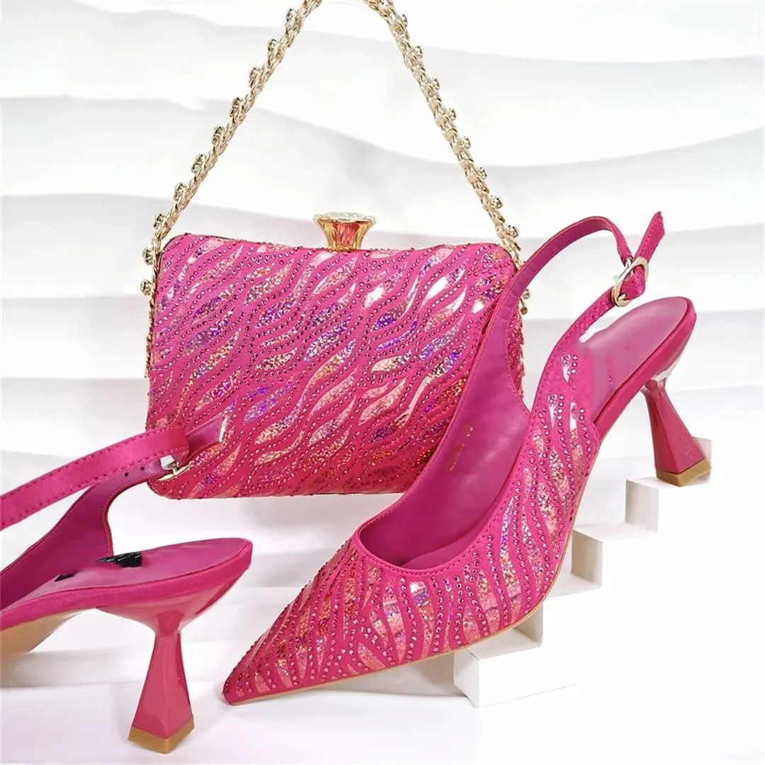WomenS Party High Heels and Clutch Set with Pointed Toe and Crystal Decorations for Special