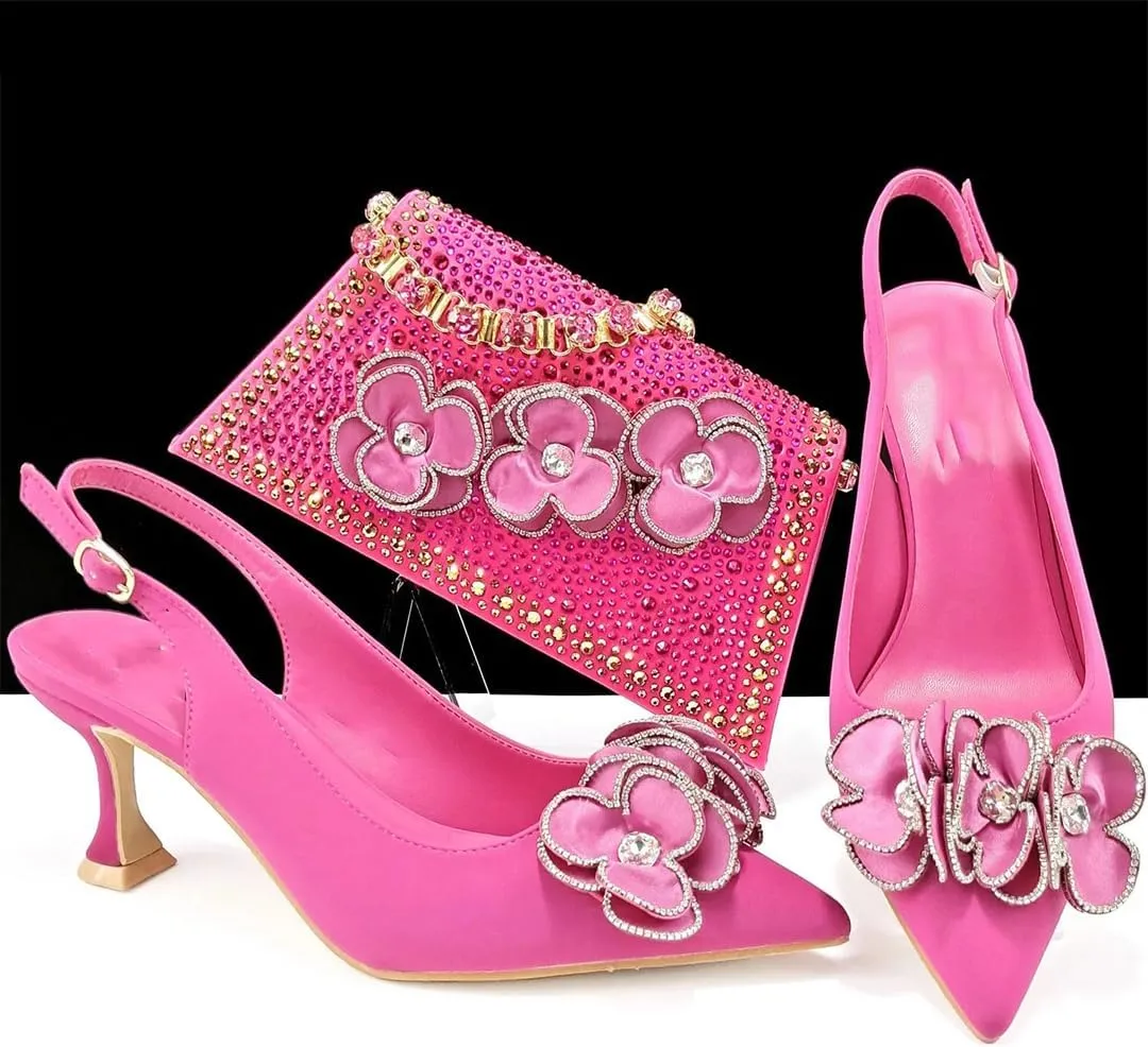 WomenS Pointed Toe Pumps and Bag Set for Office Wear with Square Heel and Stylish Accents