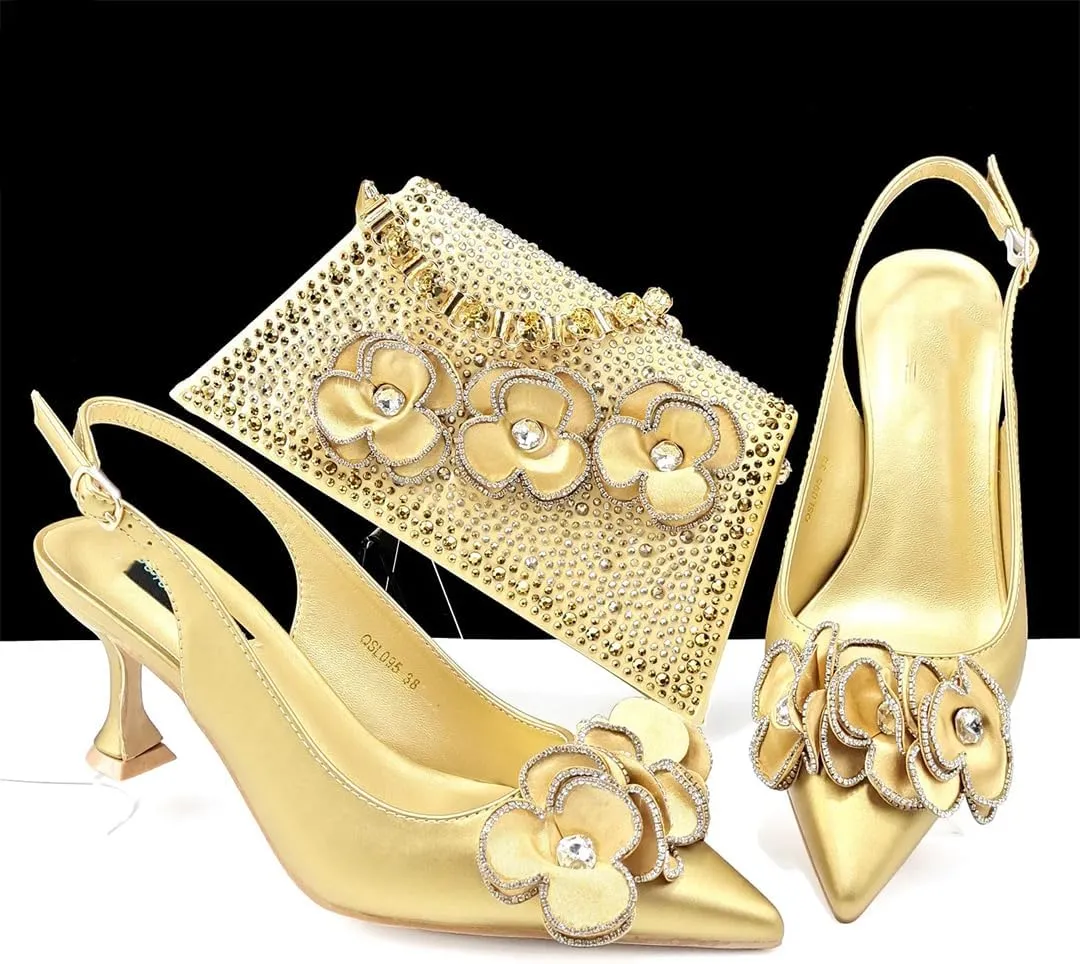 WomenS Pointed Toe Pumps and Bag Set for Office Wear with Square Heel and Stylish Accents