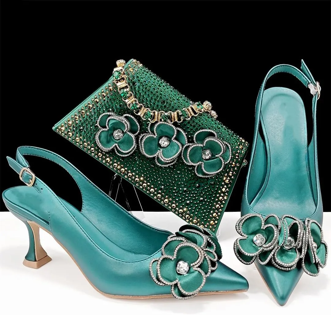WomenS Pointed Toe Pumps and Bag Set for Office Wear with Square Heel and Stylish Accents