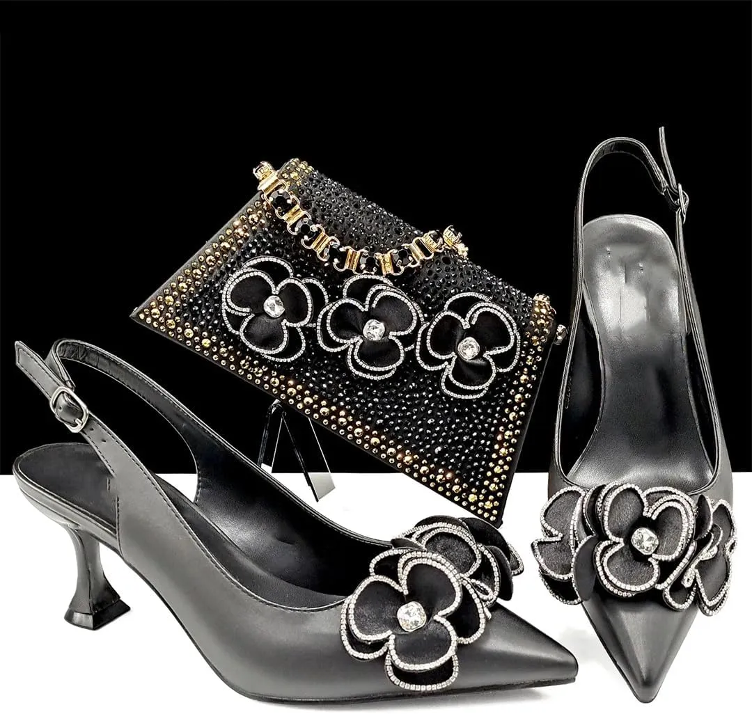 WomenS Pointed Toe Pumps and Bag Set for Office Wear with Square Heel and Stylish Accents